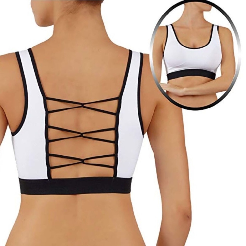 Criss Cross Back Detail Sports Bra in white - Picture 1 of 2